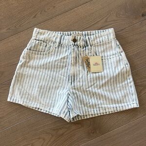 Faherty Striped High-Rise Women's Shorts - Light Blue & White